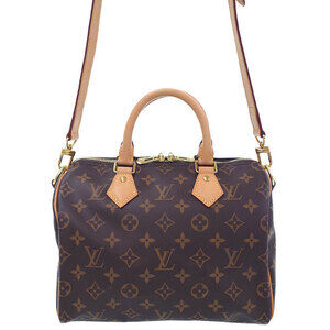 Louis Vuitton 2way Leather Monogram Speedy Bandouliere Bag Brown